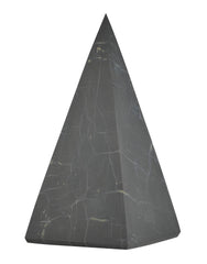 Shungite World authentic tall pyramid 60mm sits beside devices for calm focus.