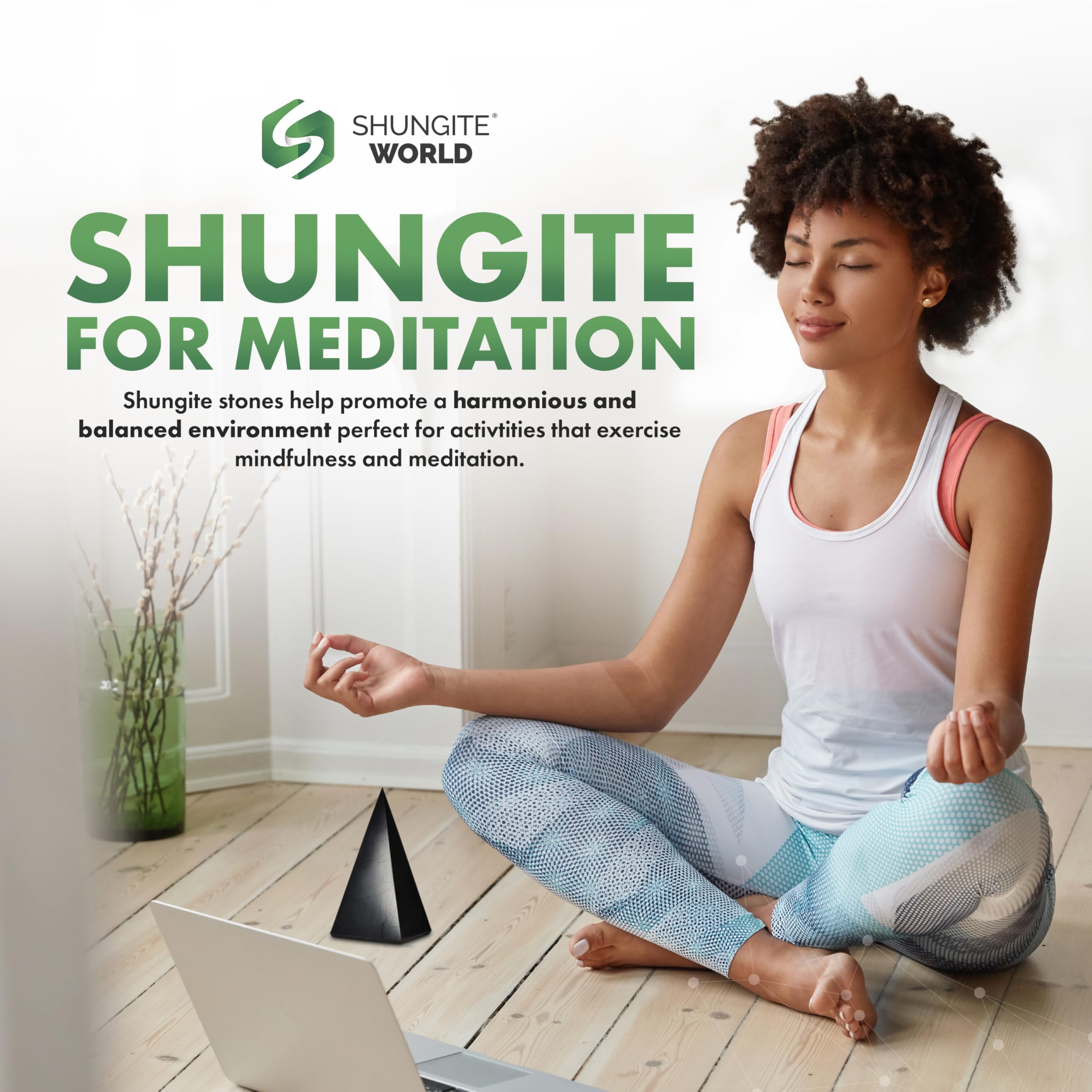 Shungite World pyramid in bedroom ambiance promoting restful energy