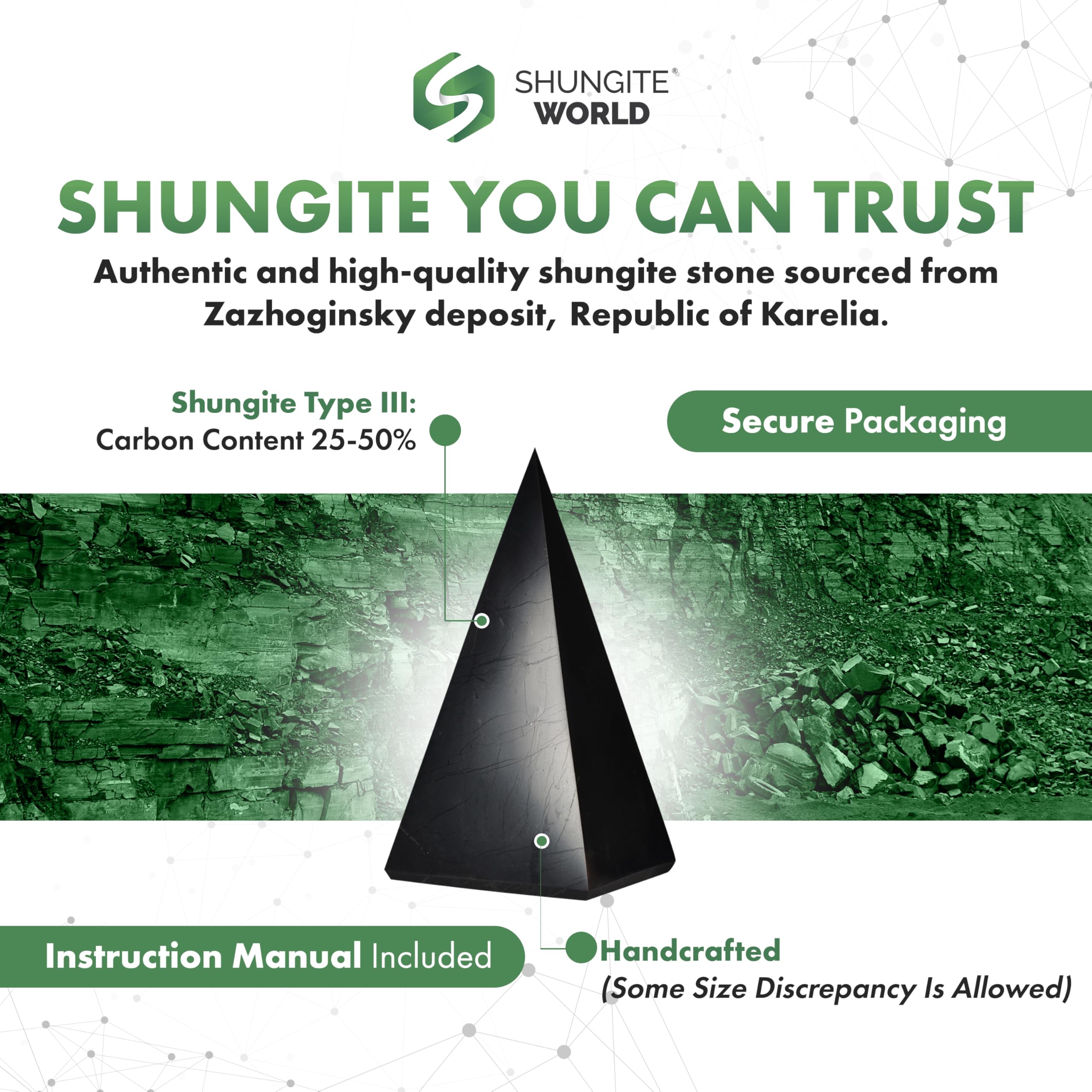 Shungite World 80mm desk setup with pyramid for calm work environment