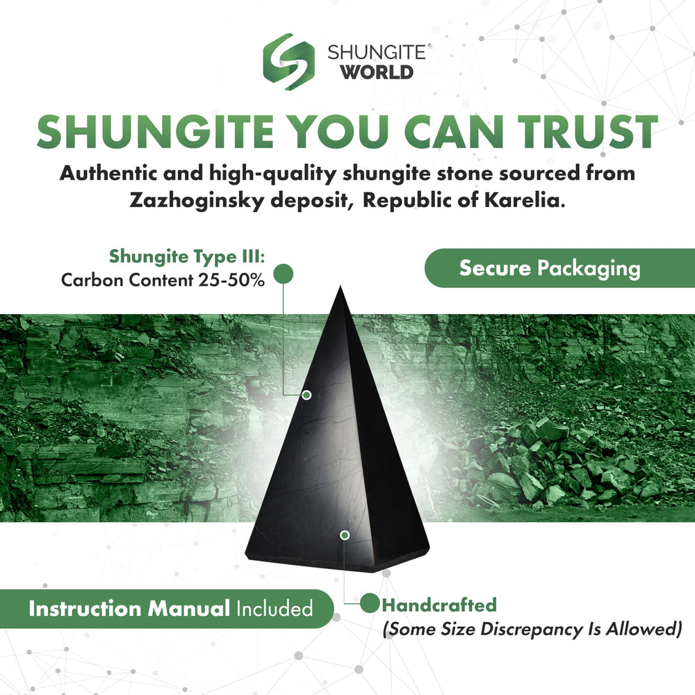 Shungite World 80mm desk setup with pyramid for calm work environment