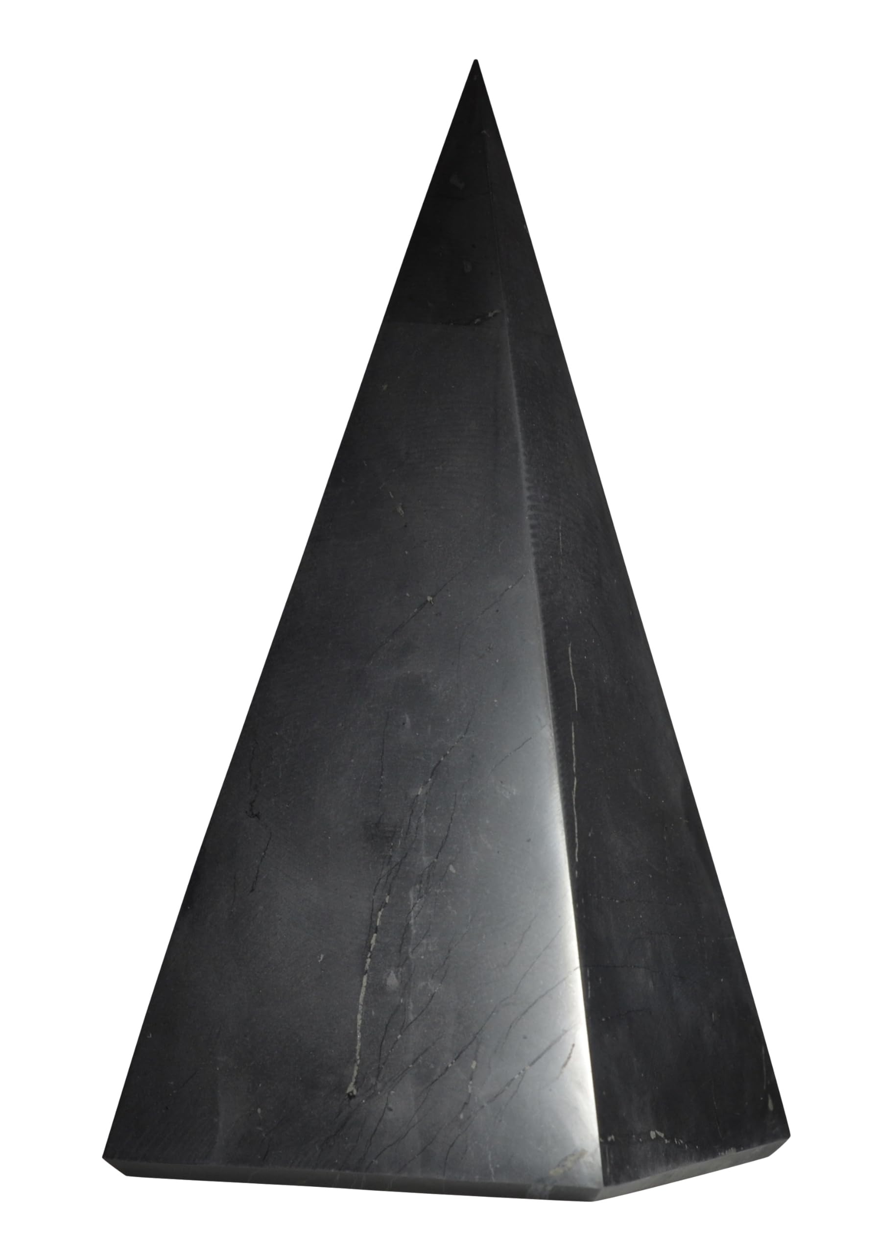 Shungite World tall pyramid front view for energy balance and focus