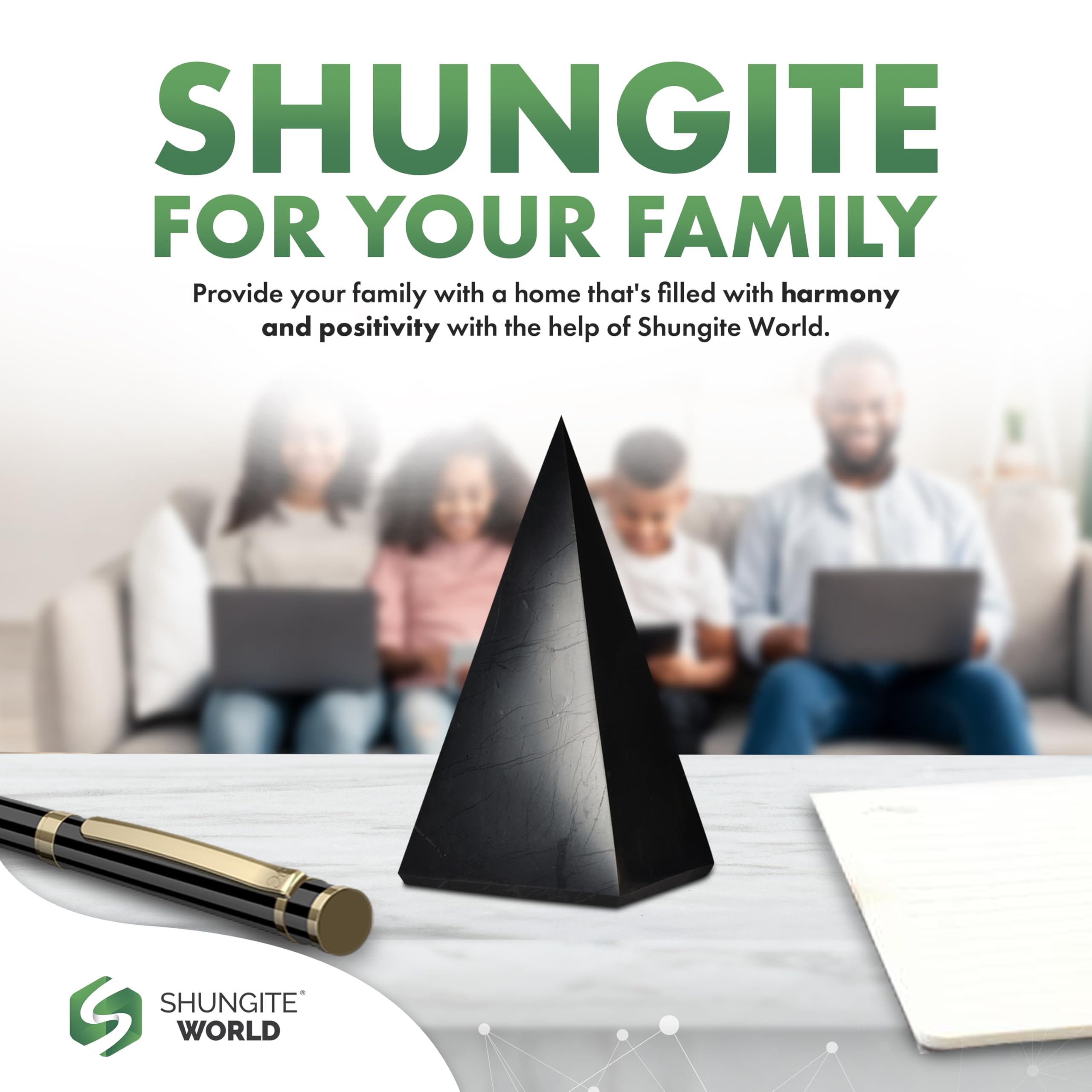 Shungite World tall pyramid during meditation for grounding