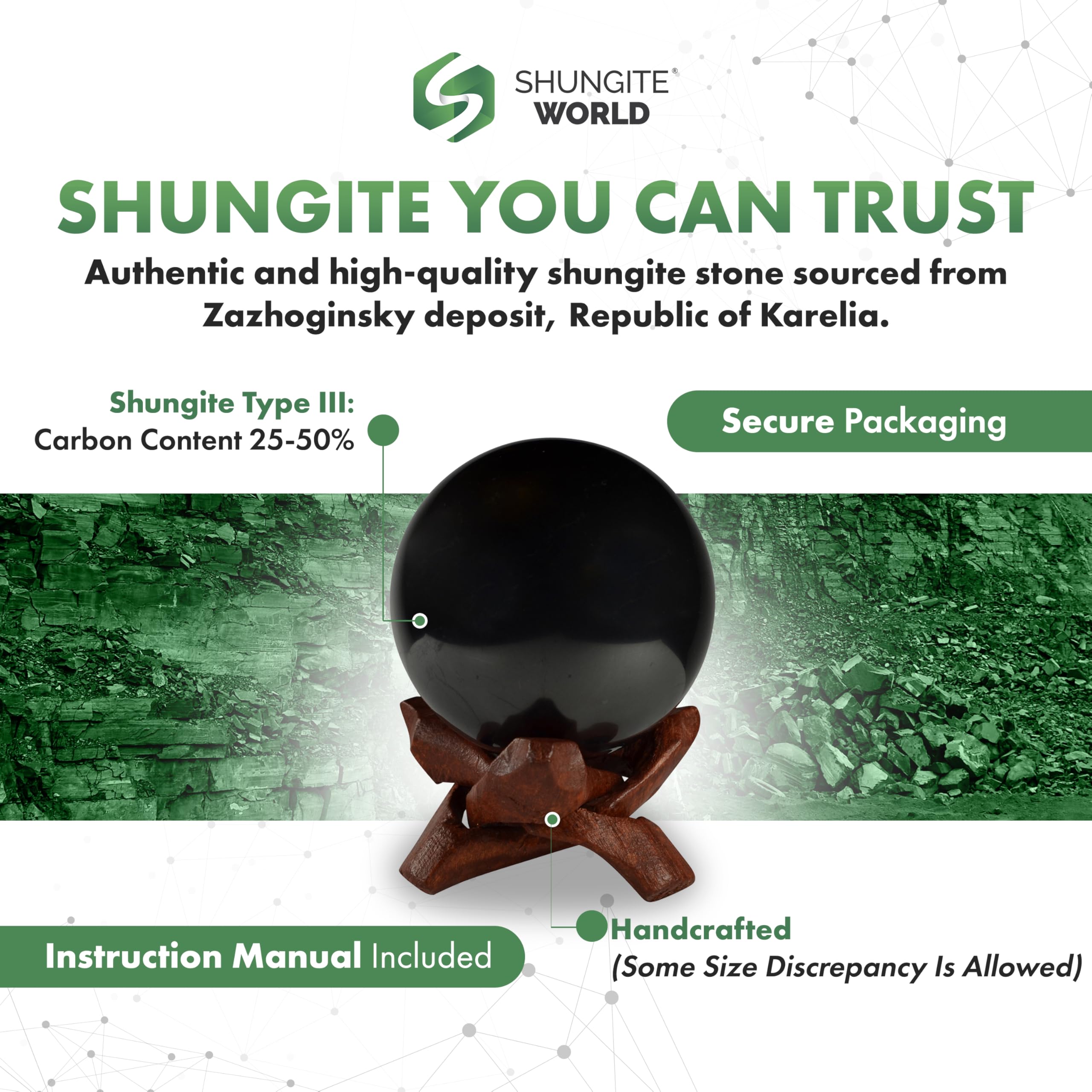 Shungite World close-up carbon content shows natural energy-rich material