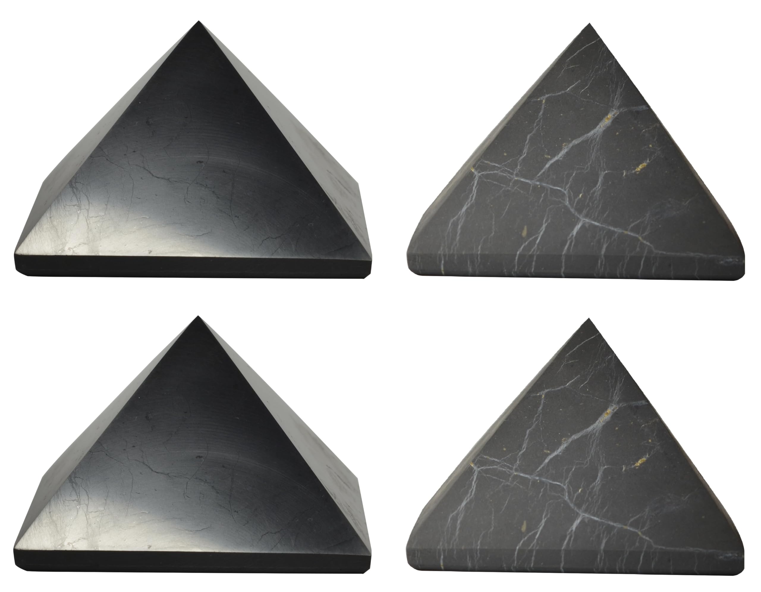 Shungite World four-piece polished pyramid for desk grounding and focus