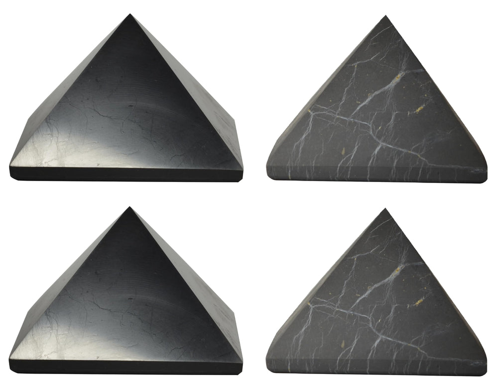 Shungite World four-piece polished pyramid for desk grounding and focus