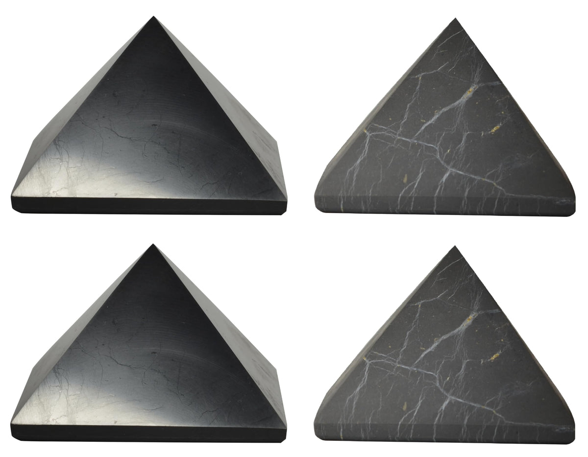 Shungite World four-piece polished pyramid for desk grounding and focus