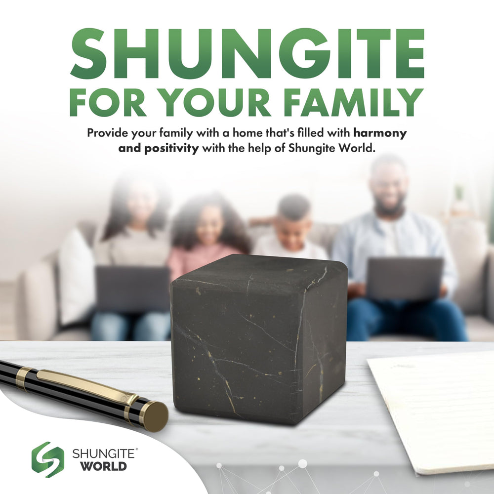 Shungite World meditation setup cube inspires grounding during rituals and calm breathing.