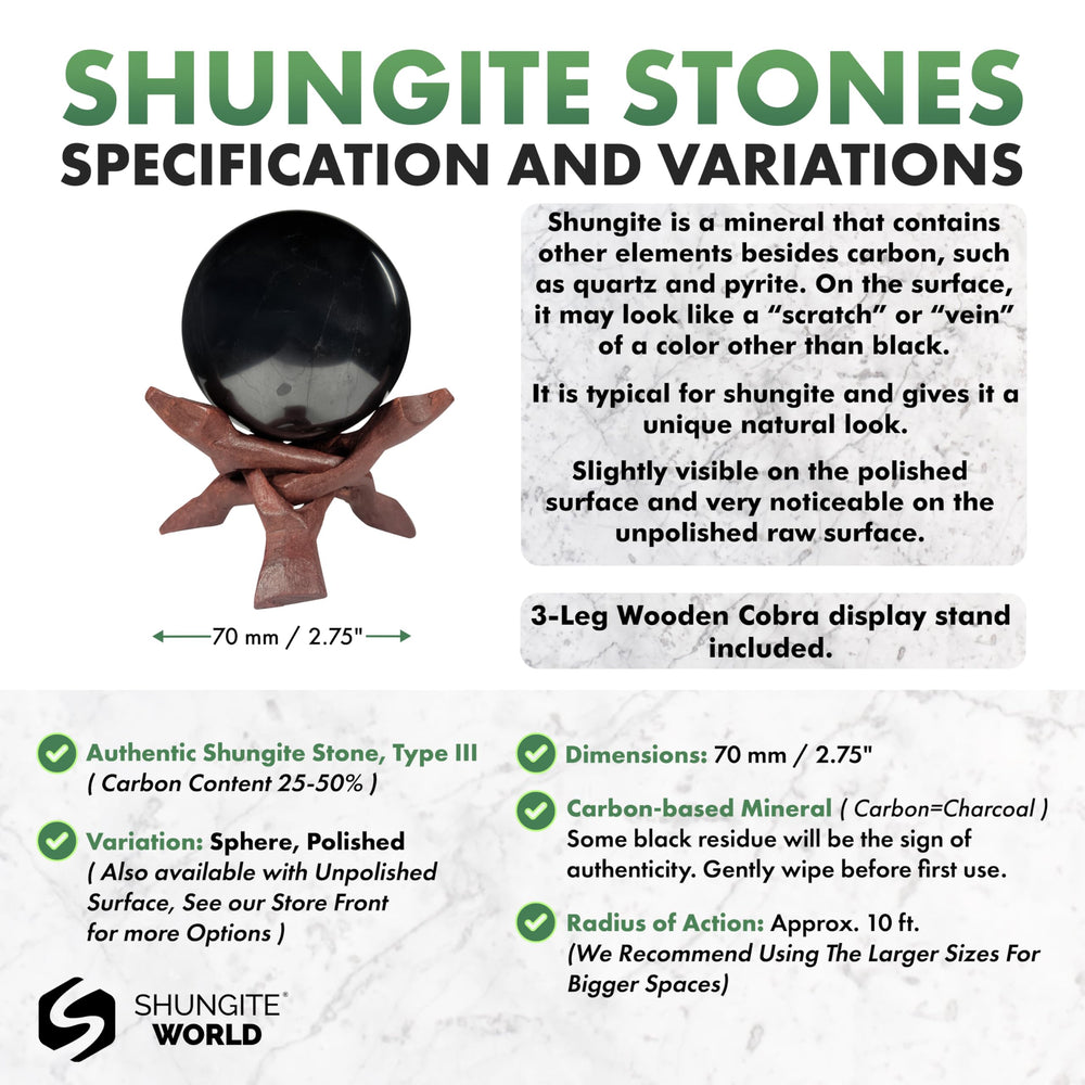 Shungite World polished sphere with stand enhances desk decor and energy balance in workspaces