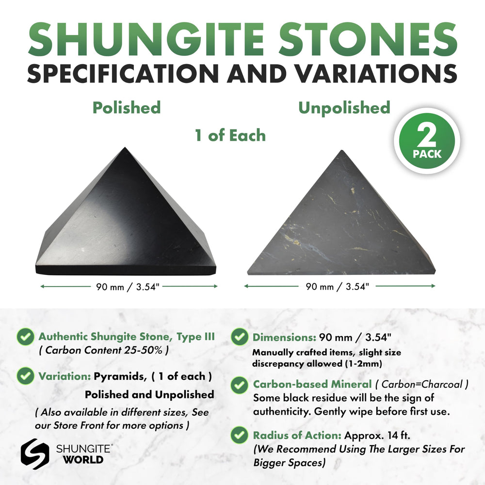 Shungite World 90mm unpolished pyramid with natural texture for grounding decor.