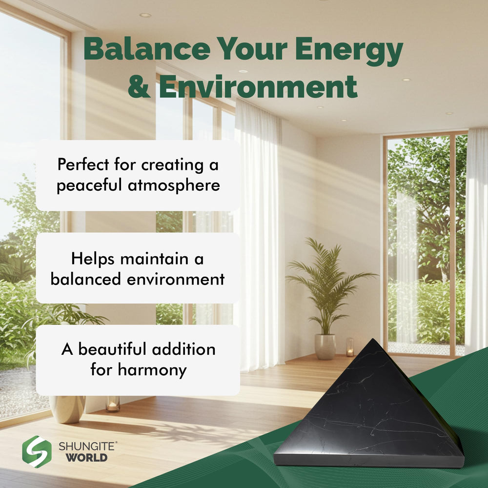 Shungite World pyramid in bedroom supports calmer nights and balanced ambiance.