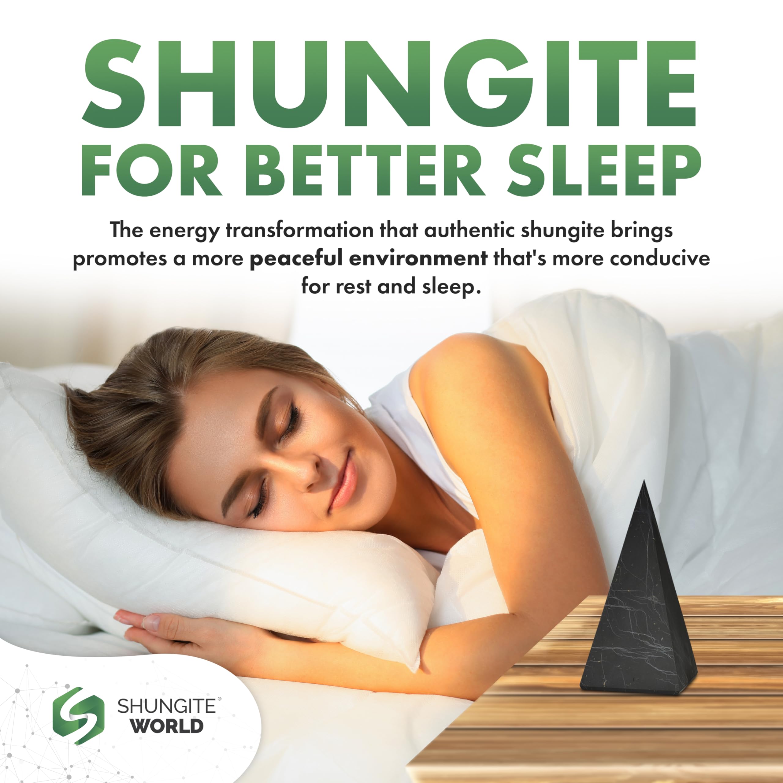 Shungite World pyramid bedside altar: promotes relaxing sleep and mindful space