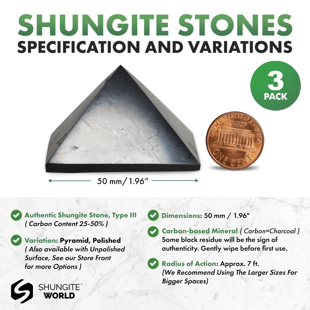 Shungite World pyramid closeup polished surface highlighting natural texture and carbon-rich core