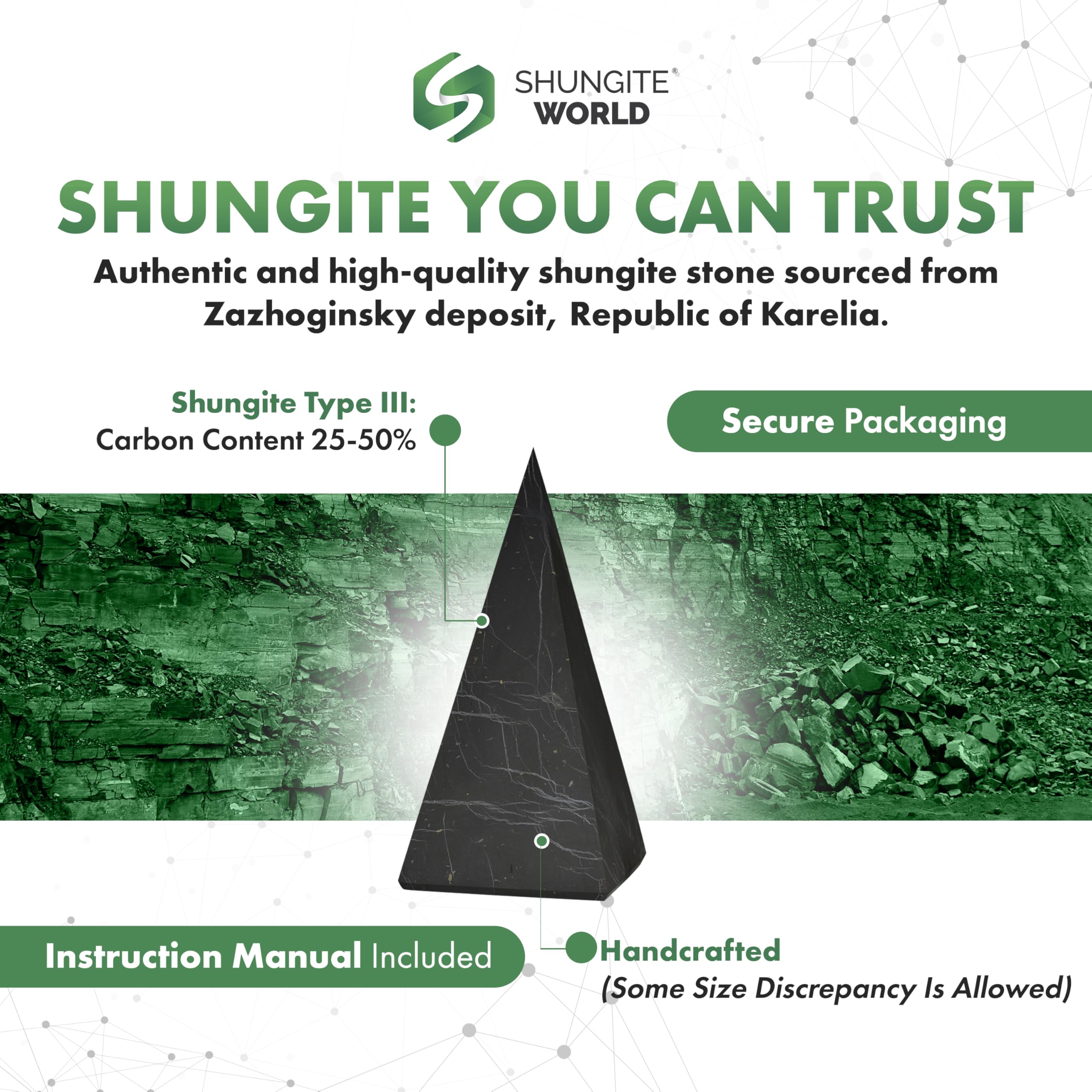 Shungite World pyramid desk setup: protective centerpiece near electronics