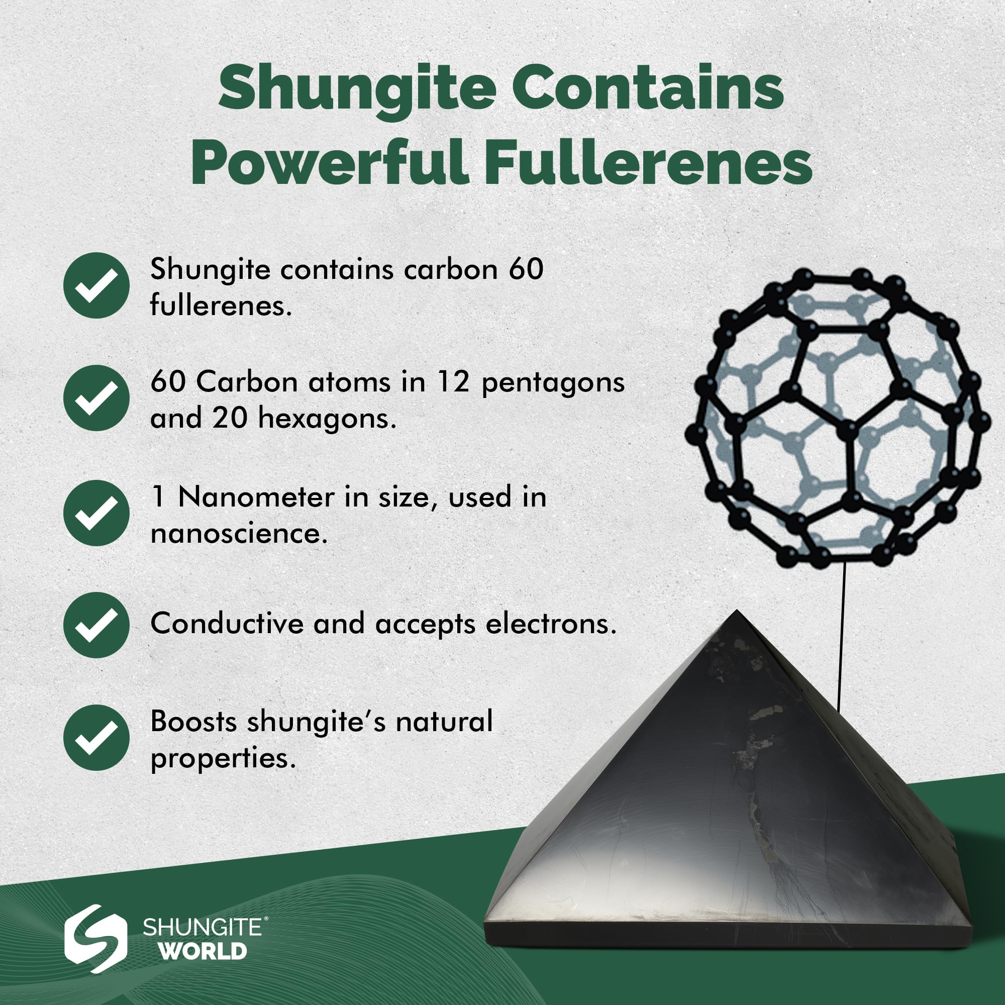 Shungite World authentic pyramid makes a stylish, gift-ready stone for any space.