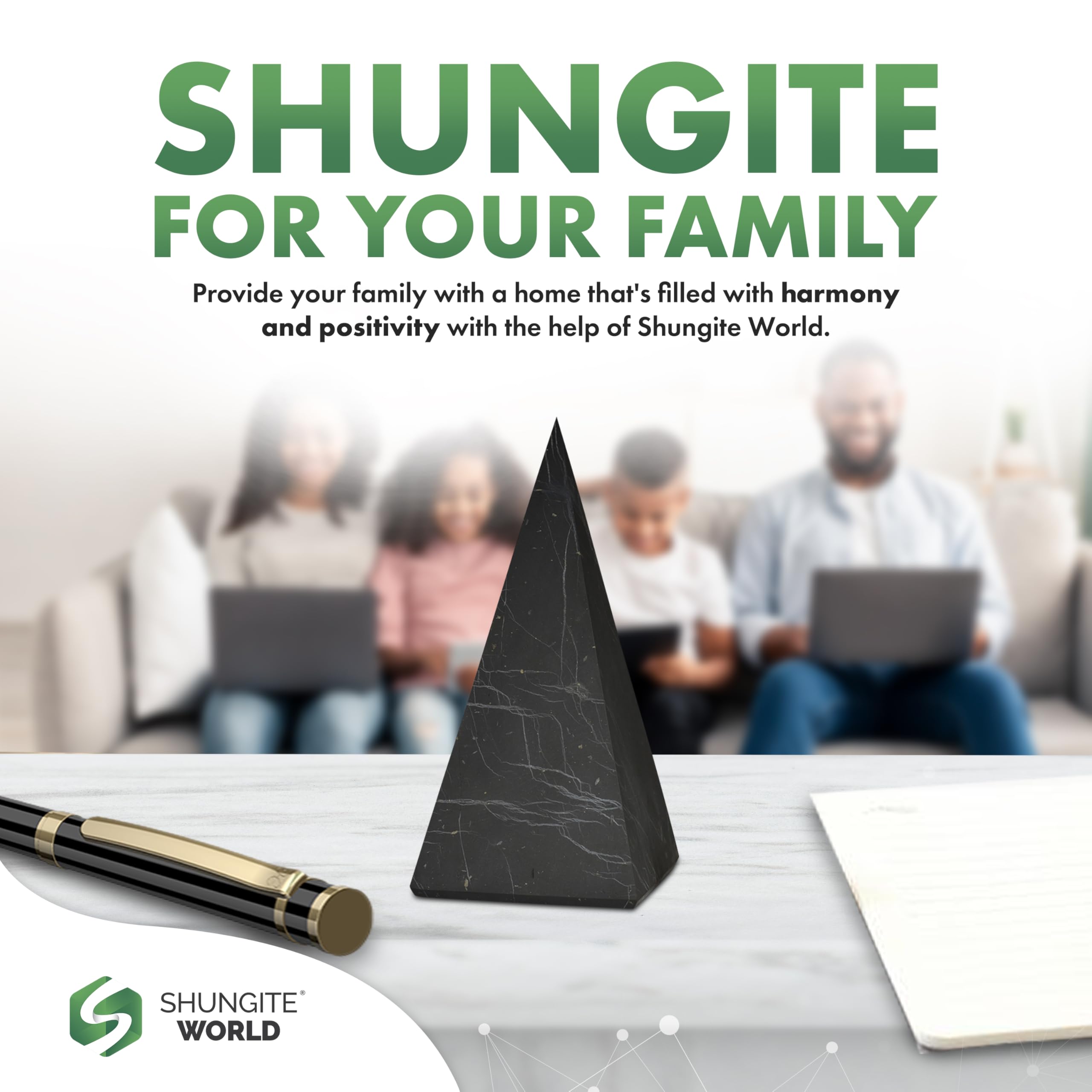Shungite World pyramid with crystal set: enhances harmony with other stones