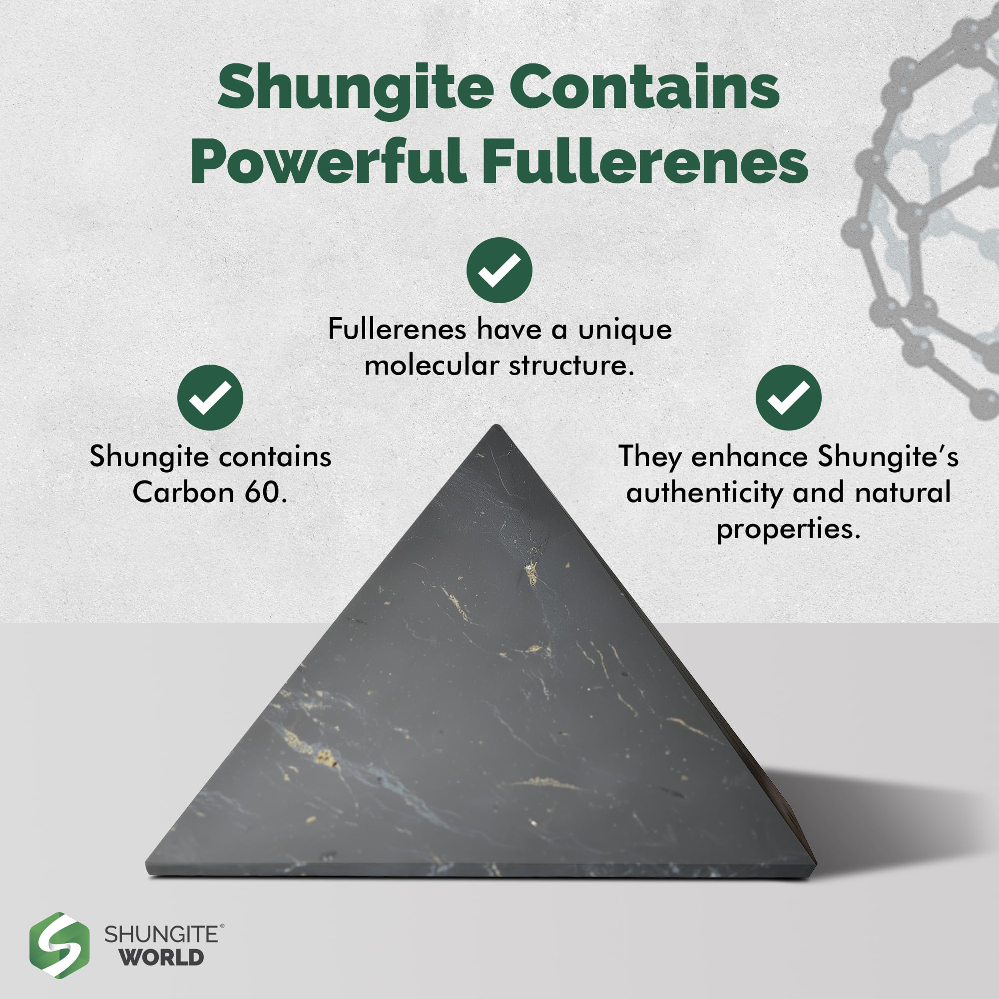 Shungite World pyramid with crystals enhances decorative harmony and energy synergy.