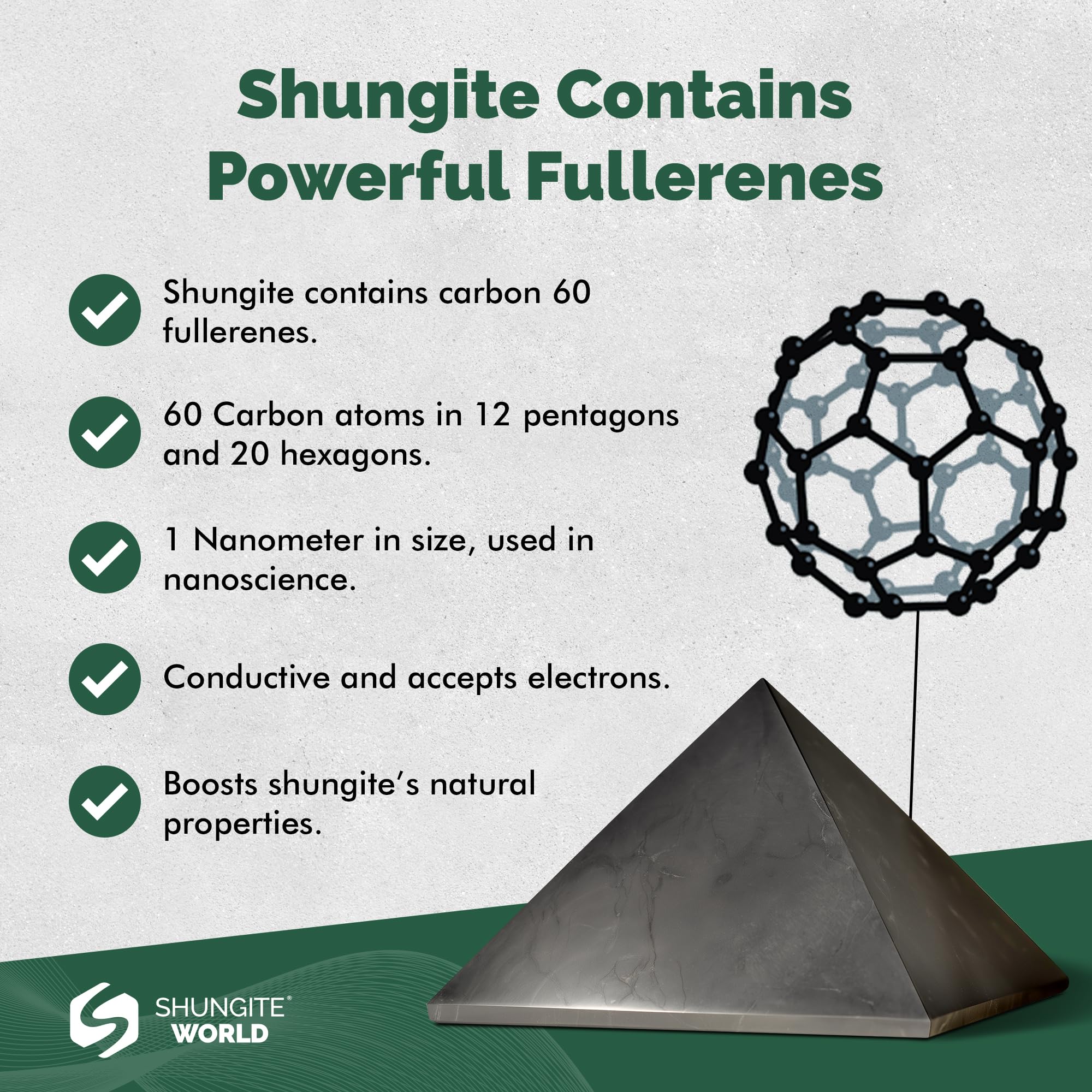 Shungite World zen decor pyramid pairs with crystals for serene space.