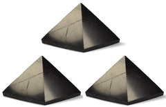 Shungite World three-pcs pyramid polished 50mm showcases natural shine for energy balance