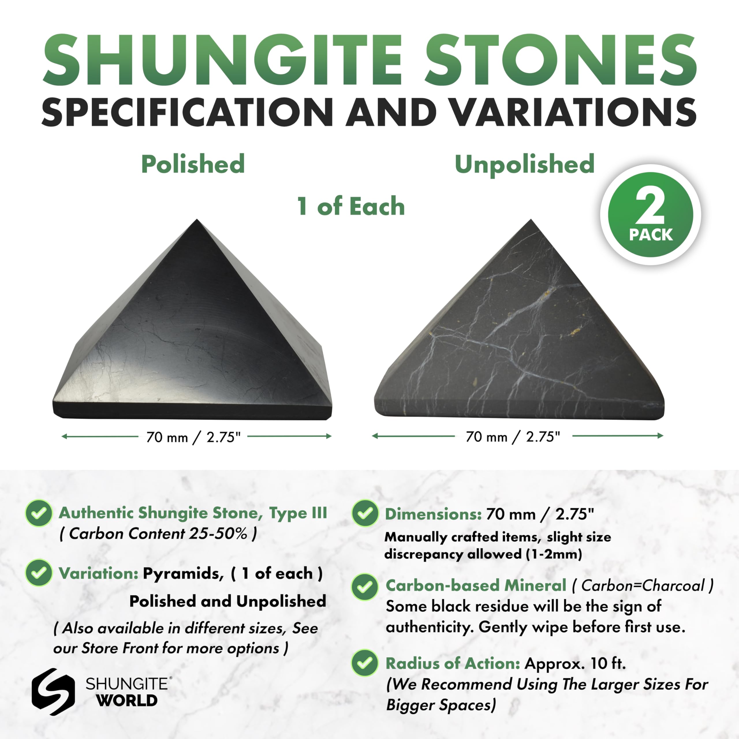 Shungite World unpolished pyramid, 70mm, grounding presence for calm spaces