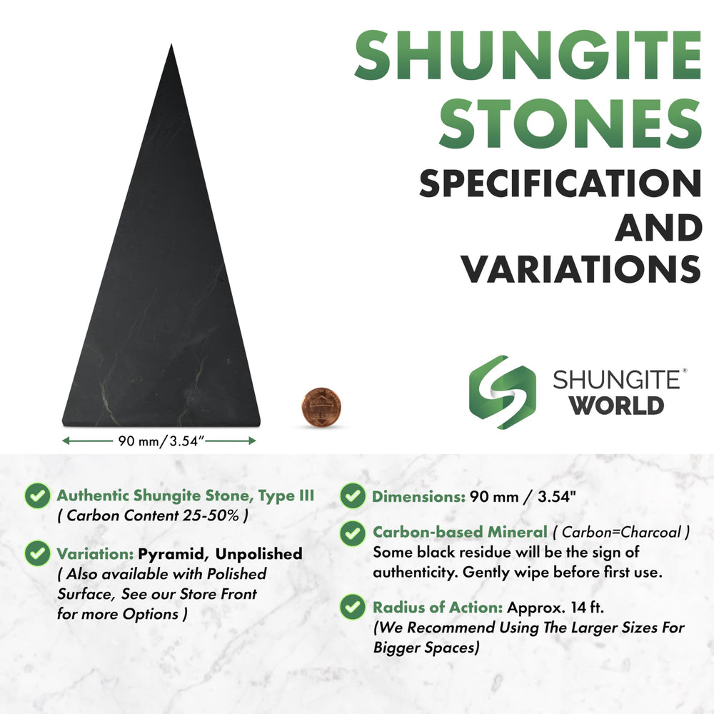 Shungite World unpolished pyramid 90mm grounding presence for calm room atmosphere