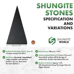 Shungite World unpolished pyramid close-up showing natural texture and carbon-rich surface