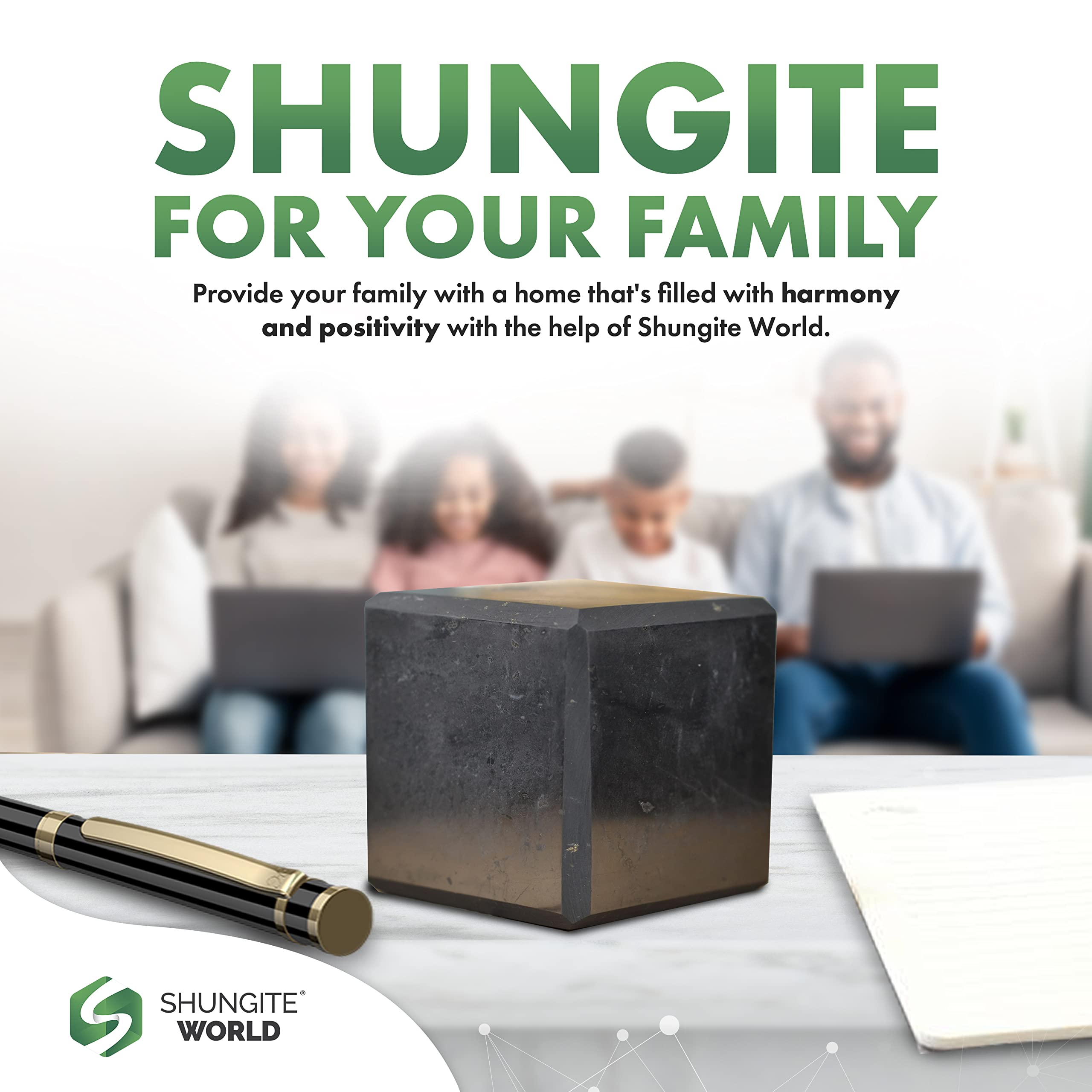 Shungite World workspace zen cube complements crystal sets for focus.