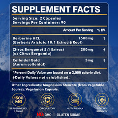 SIAUWE Berberine 1500mg bottle side reveals dosage and a 3-month supply.