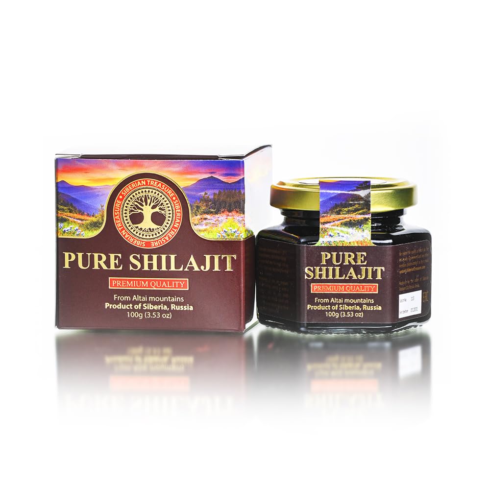 Siberian Treasure Shilajit resin jar shows pure resin in a glass container for easy daily use.