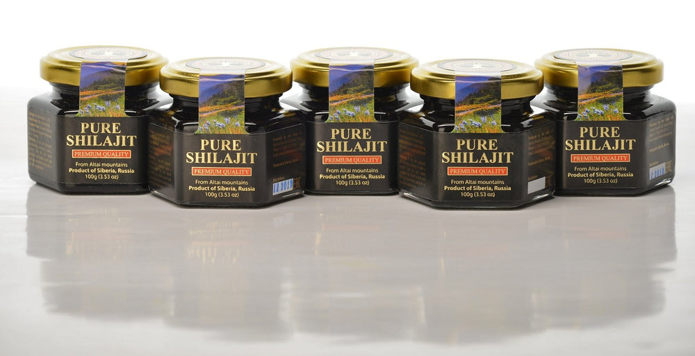 Siberian Treasure Shilajit resin texture highlights dense, earthy tones and authenticity.