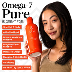 Close-up of Sibu Omega-7 Pure label with USDA Organic seal visible.