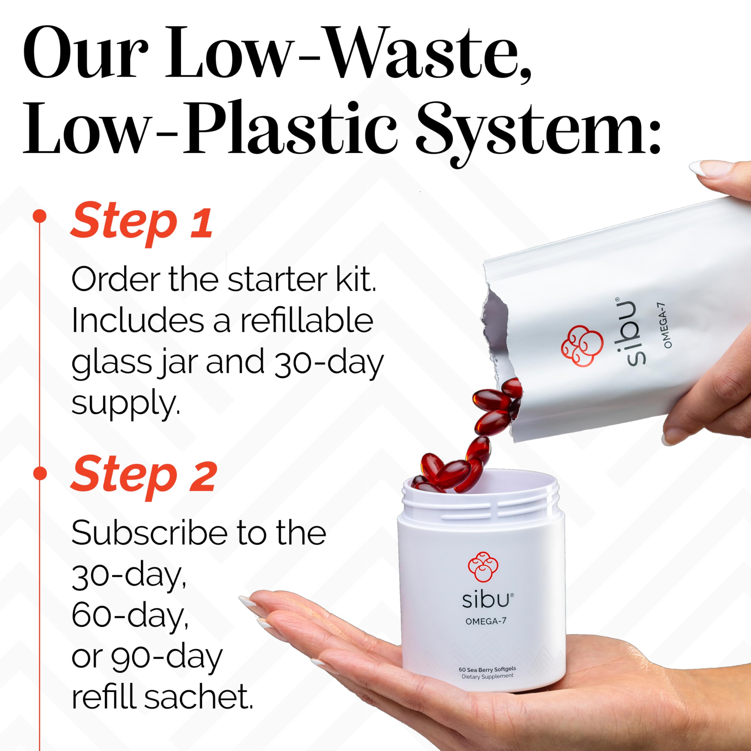 Sibu starter-kit packaging with 60-count bottle for daily use