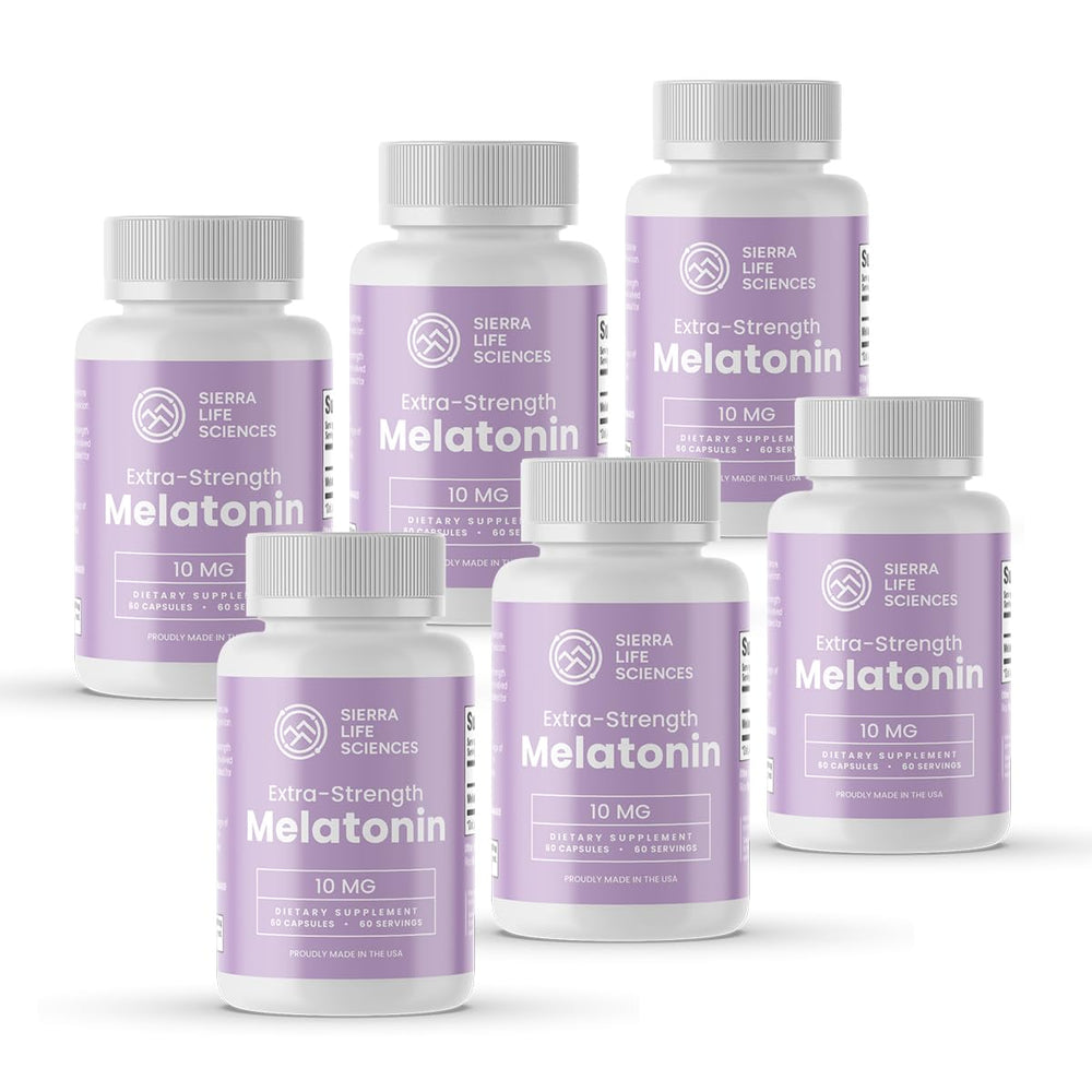 Sierra Life Sciences Melatonin bottle ready for evening use to support a calm bedtime routine.