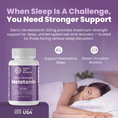 SIERRA LIFE SCIENCES melatonin bottle on nightstand supports a consistent sleep routine.