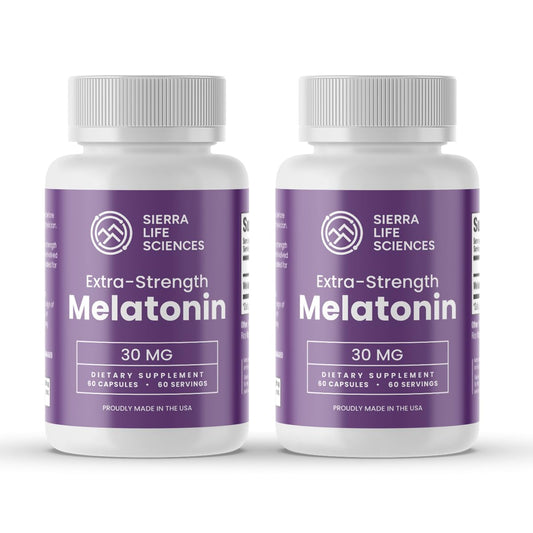 SIERRA LIFE SCIENCES melatonin softgels close-up, easy-to-swallow capsules for nightly use.