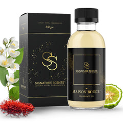 Signature Scents Maison Rouge bottle top view for luxurious room ambience.