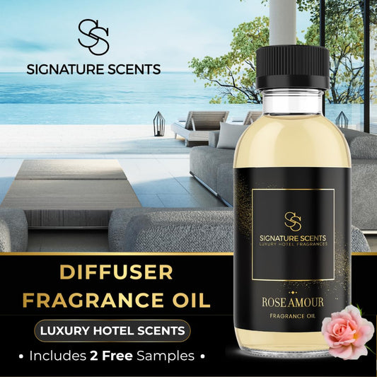 Signature Scents Rose Amour diffuser closeup highlights luxurious rose notes for elegance