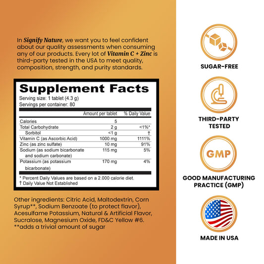 Signify Nature Vitamin C 1000mg tablets dissolve in water for a fizzy drink.