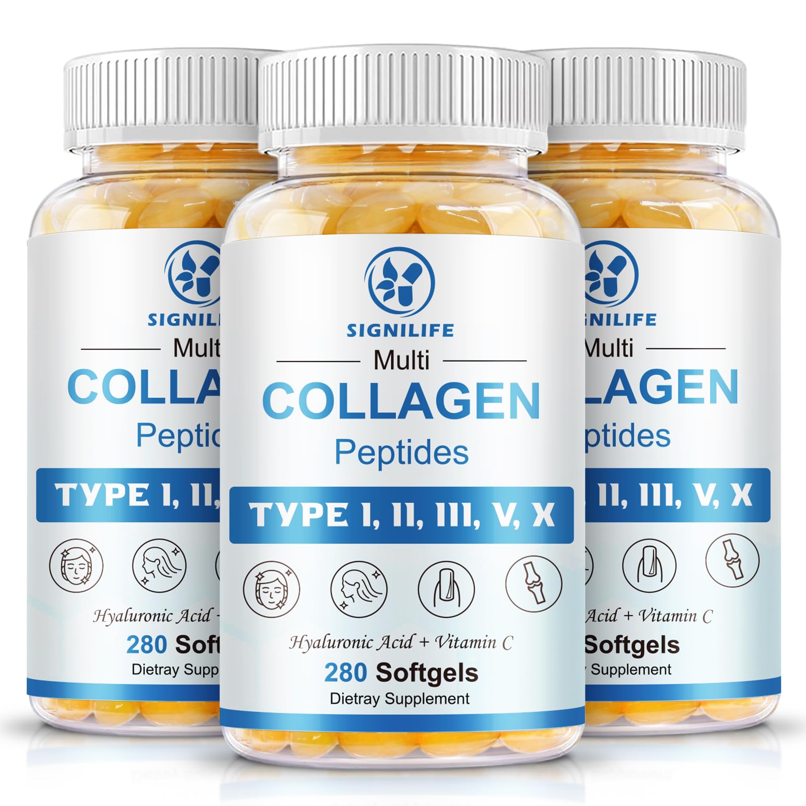 SIGNILIFE multi collagen softgels bottle for daily skin, hair and nails support.