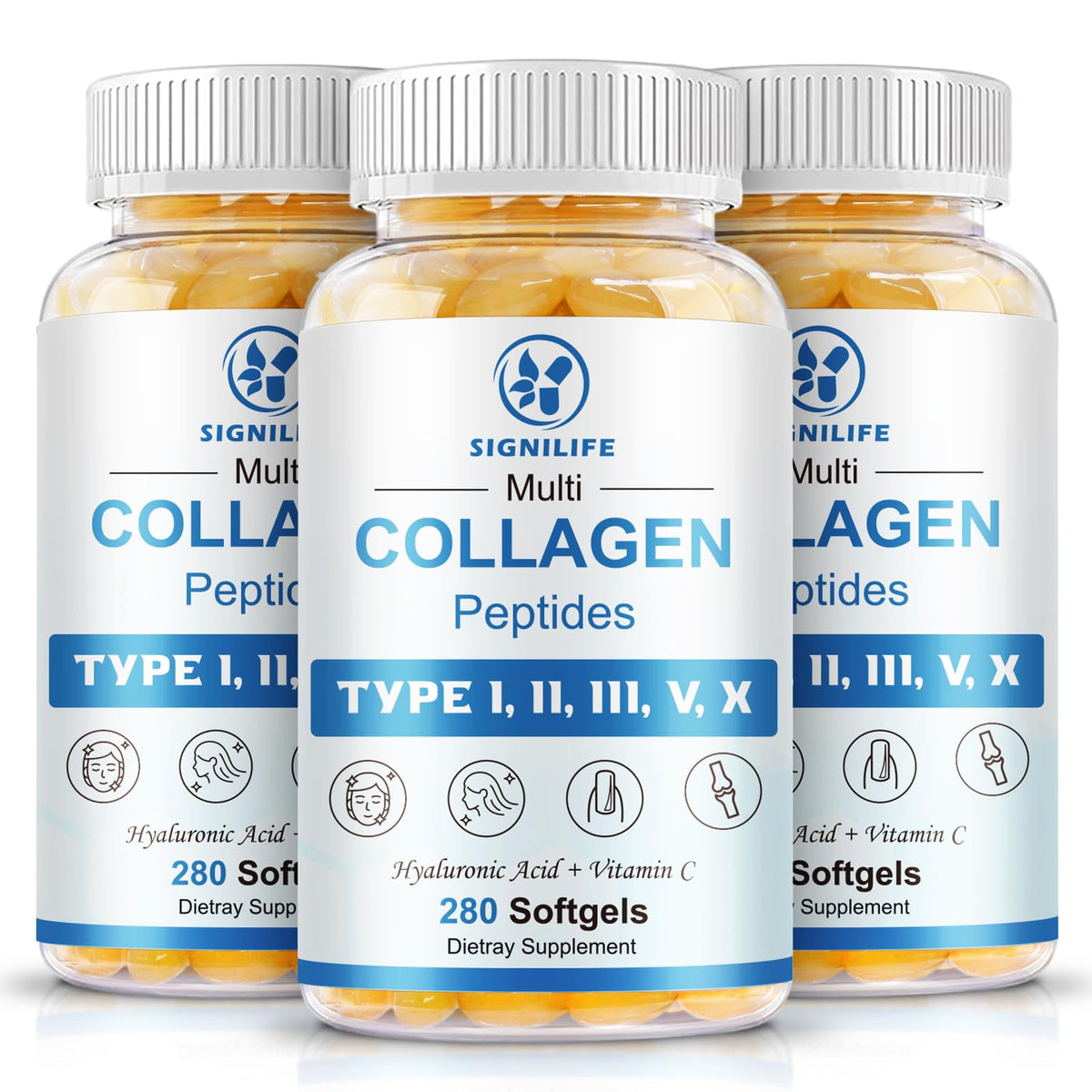 SIGNILIFE multi collagen softgels bottle for daily skin, hair and nails support.