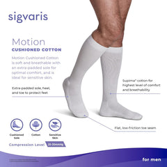 Sigvaris Men’s Motion Cushioned Cotton 360 sock heel detail showing reinforced sole for durability.
