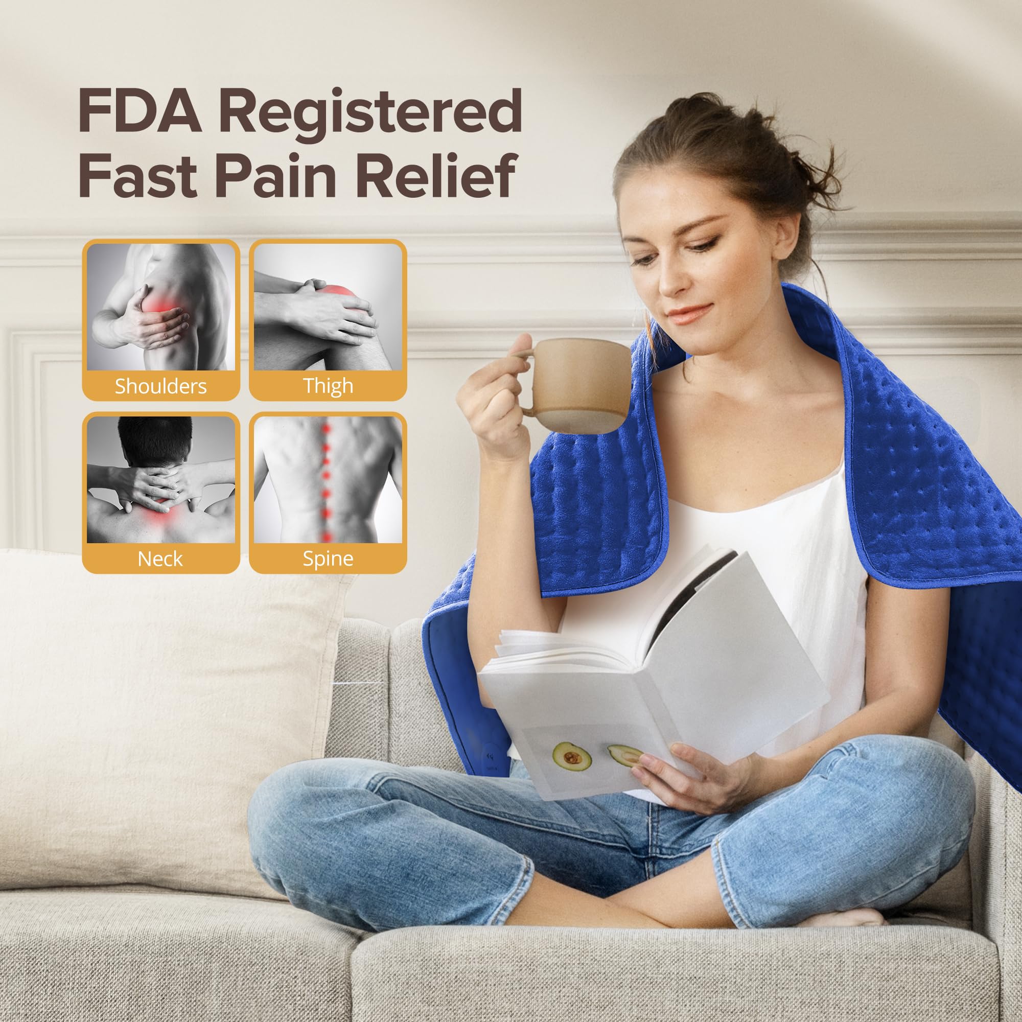 Siinsay heating pad with six heat levels for personalized comfort.
