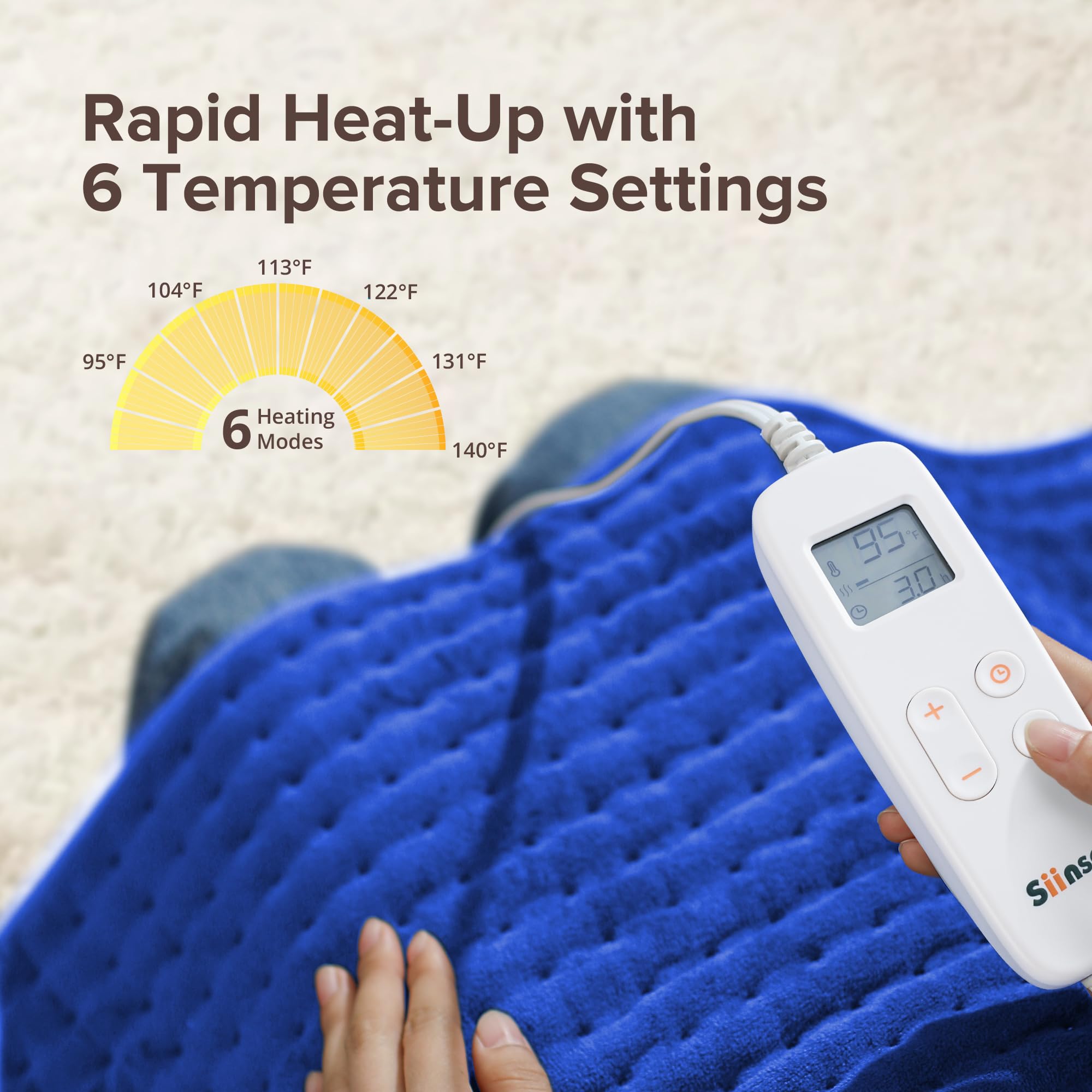 Siinsay 33x17 inch heating pad provides full-back coverage during therapy.