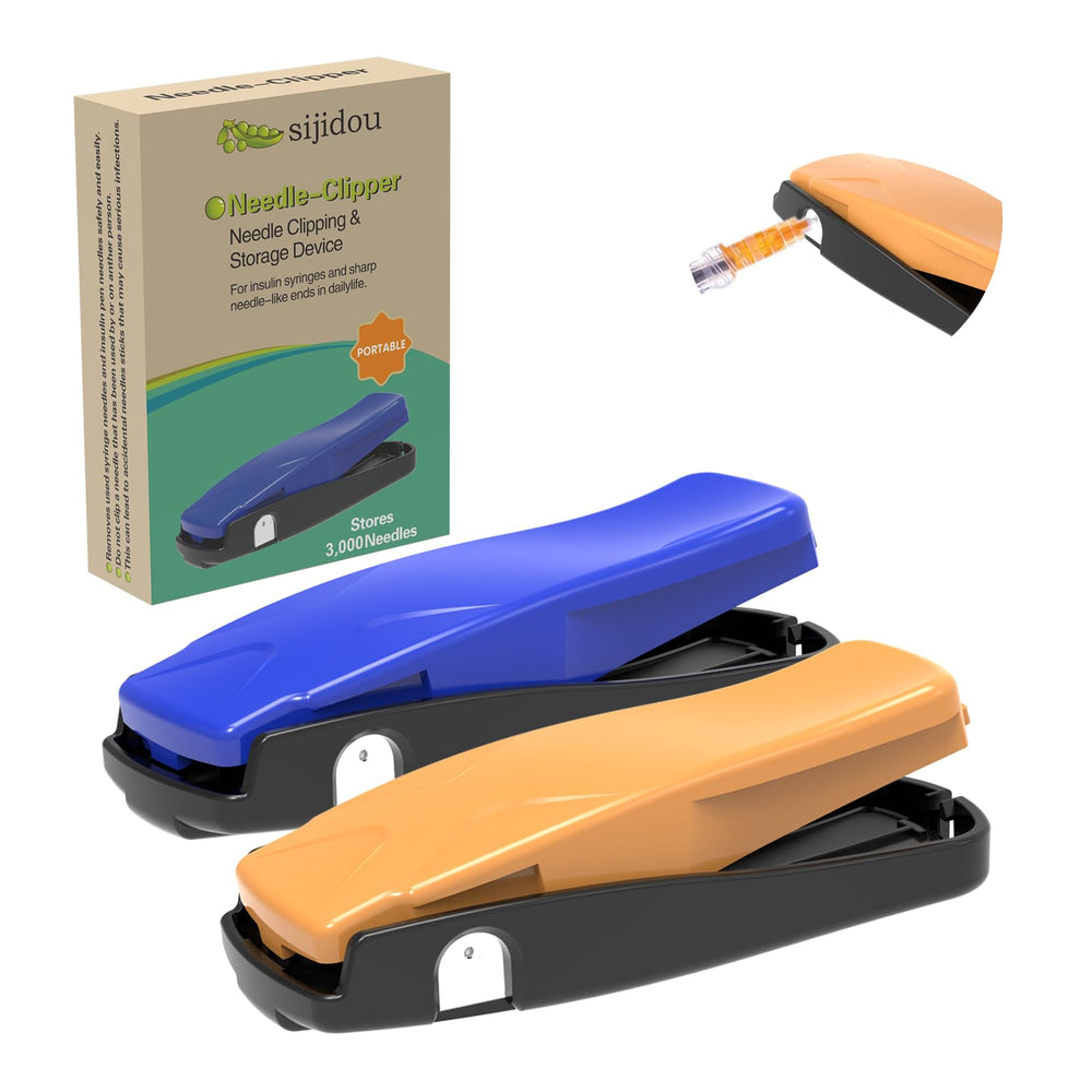 Sijidou needle clipper in blue-orange body for safe disposal.