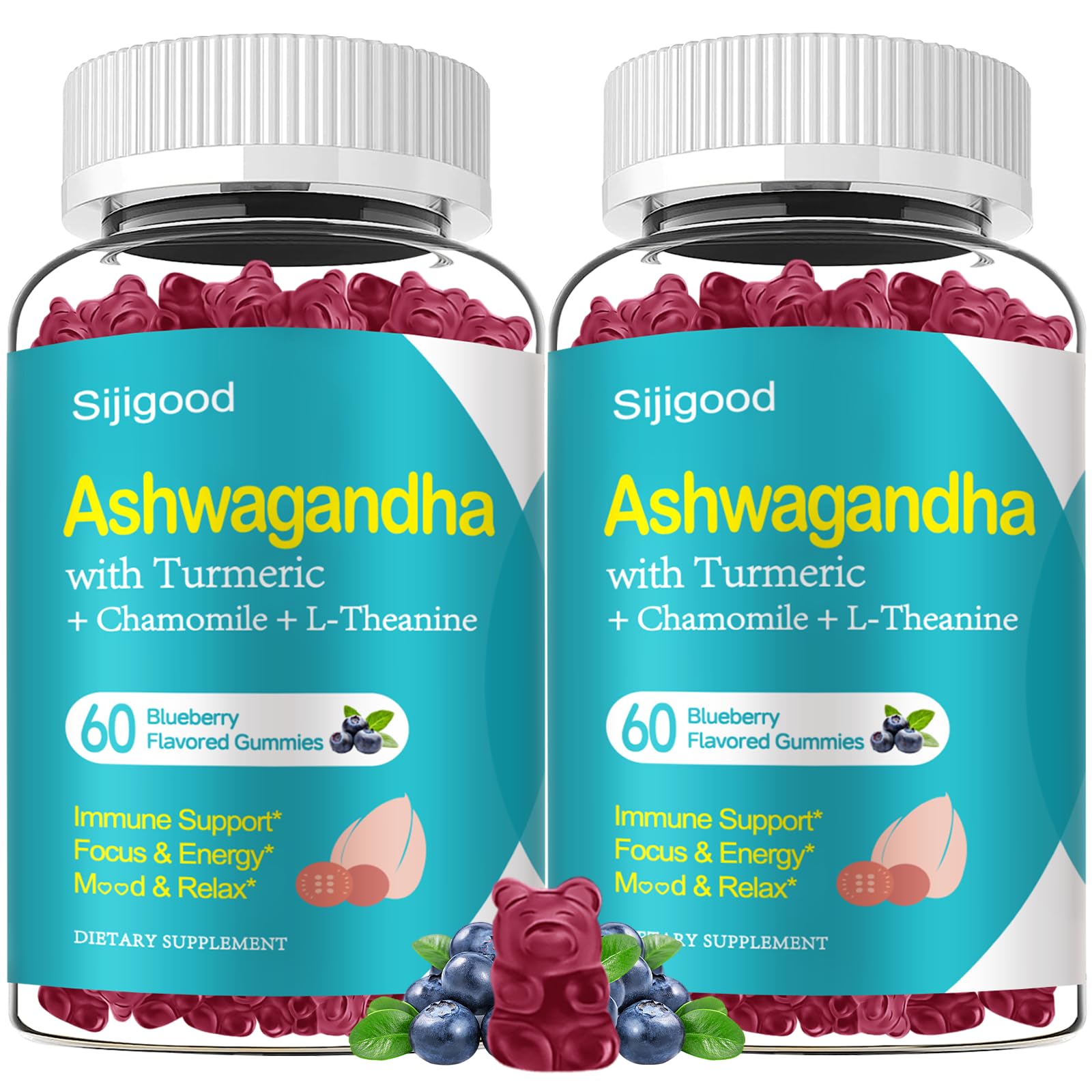 Sijigood Ashwagandha Gummies blueberry bottle for relaxation and mood support