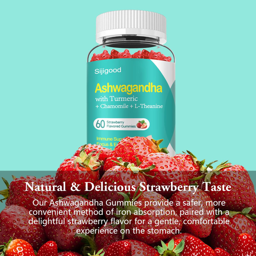 Sijigood gummies jar open reveals vibrant strawberry color.