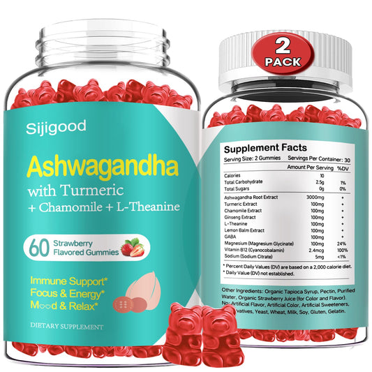 Sijigood Ashwagandha Gummies two-pack strawberry flavor for daily balance.