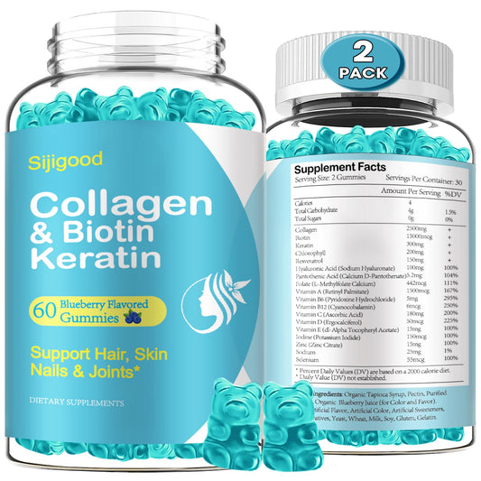 Sijigood blueberry biotin gummies bottle for daily skin, hair, and nail support.