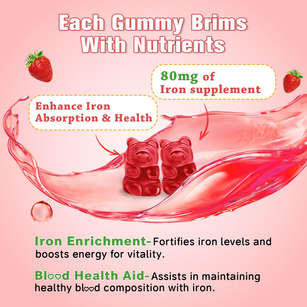 Closeup of Sijigood iron gummies strawberry flavor for easy chew