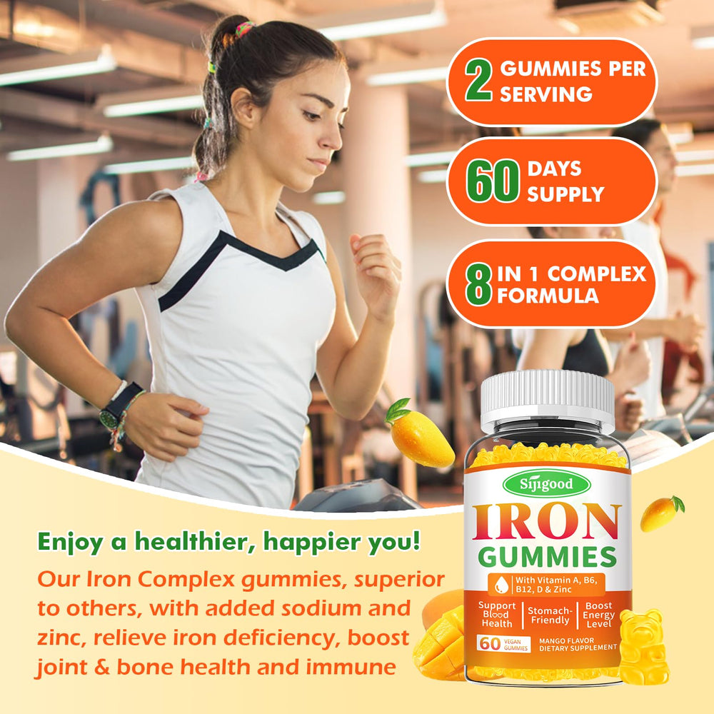 Sijigood iron gummies packaging view shows mango flavor banner.
