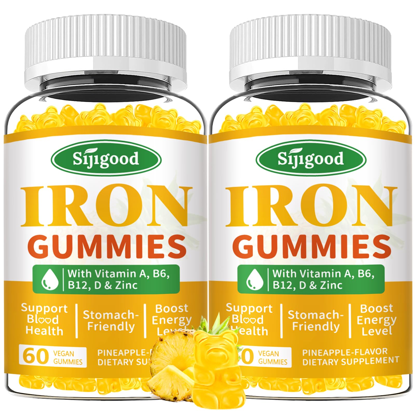 Sijigood iron gummies pineapple bottle for easy intake and pleasant flavor.